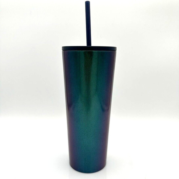 NEW Starbucks 2021 Iridescent Green Blue Metallic Stainless Steel Tumbler 18 oz - Picture 3 of 7